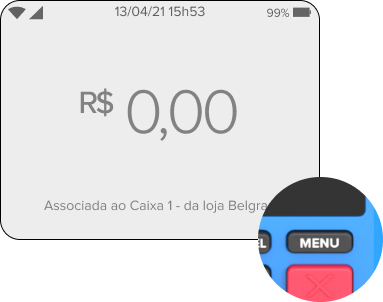 Maquininha Pro 2 com foco no botão Menu